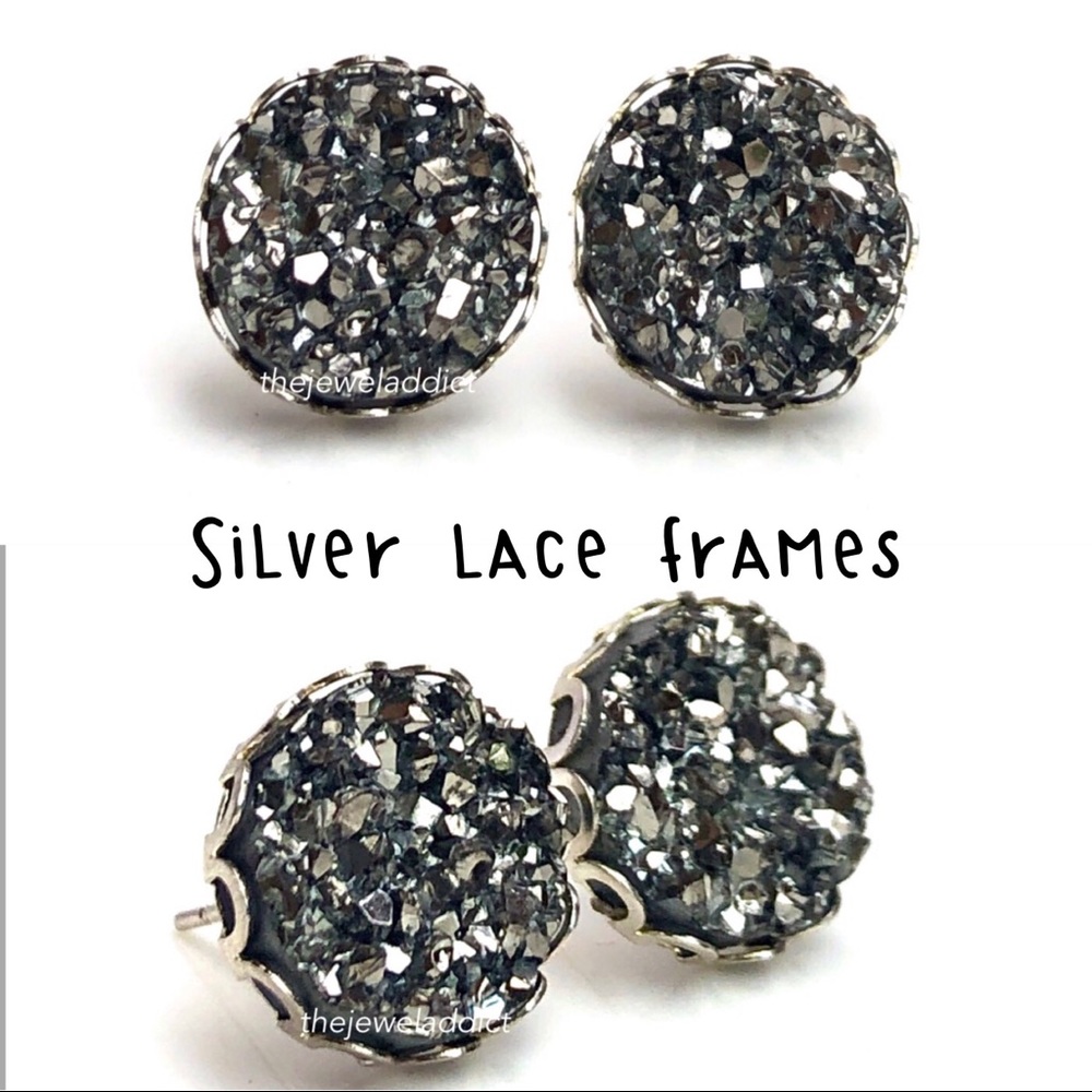 3 for 15🎀 chunky Grey Drusy style earrings - Picture 9 of 15